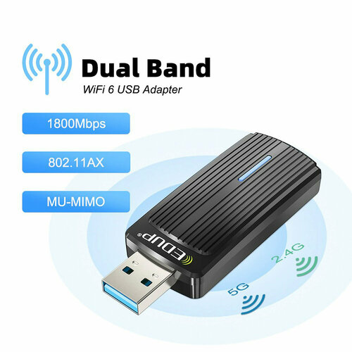 Адаптер Wi-Fi 6 AX1800 интерфейс USB 30 RTL8832AU 1833₽