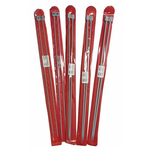 Набор спиц для вязания/ спицы прямые/ диамет 2.0 мм, 2.5 мм, 3 мм, 3.5 мм, 4мм/ длина 35 см/ спицы металлические с покрытием с ограничителем