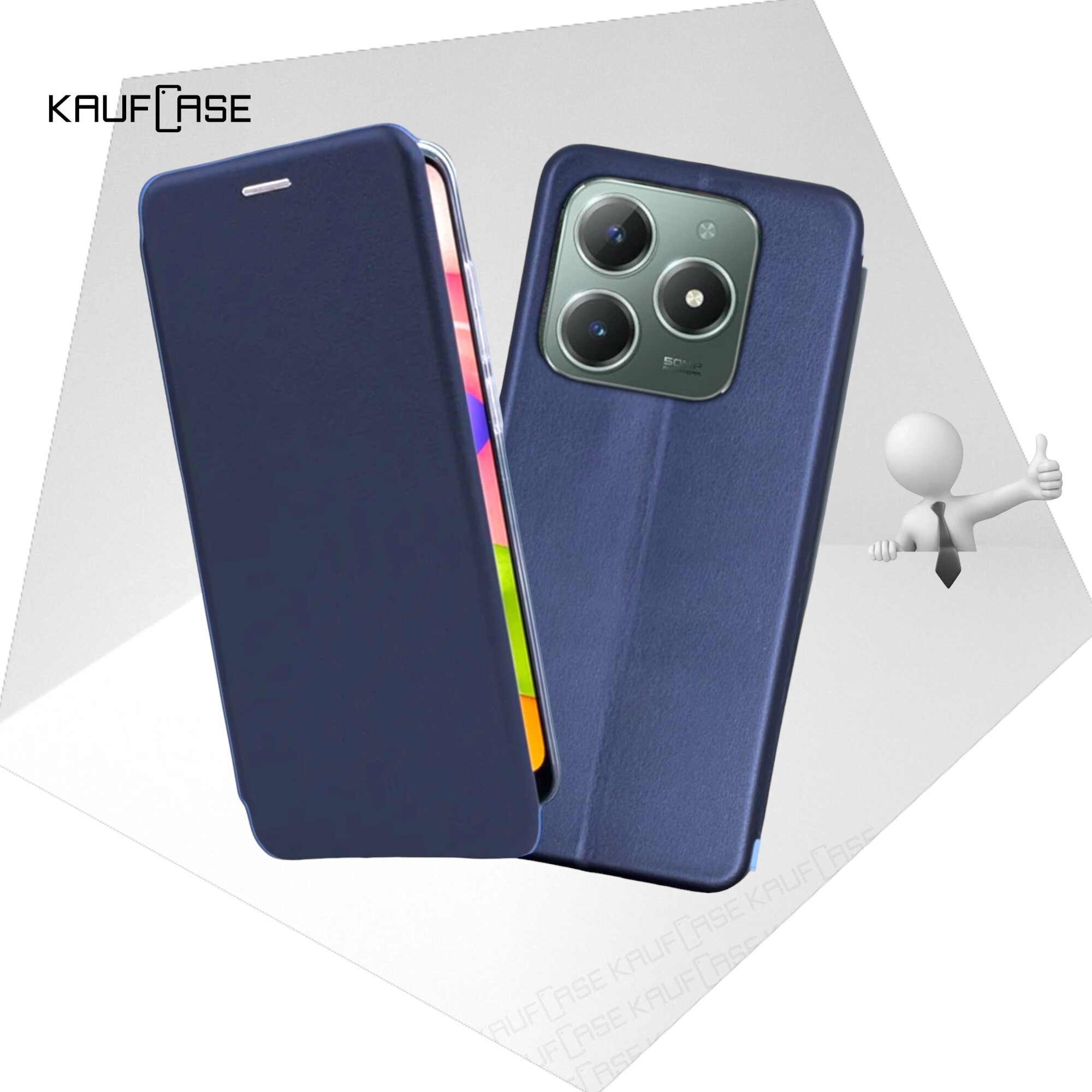 Чехол книжка для телефона Realme C61 (RMX3939)/Realme C63 (6.75"), темно-синий. Текстура под кожу
