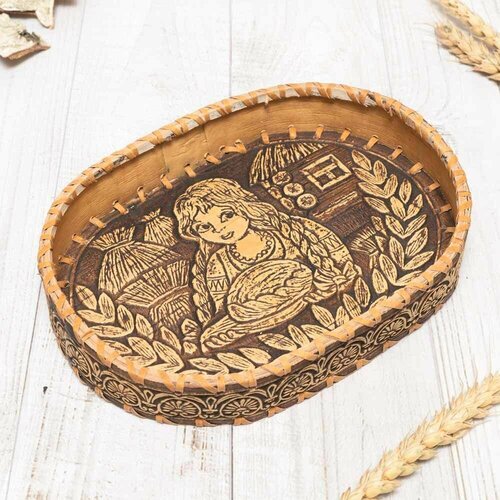 Тарелка - Сухарница Сказка, овальная, береста, 22х16х3,5 см