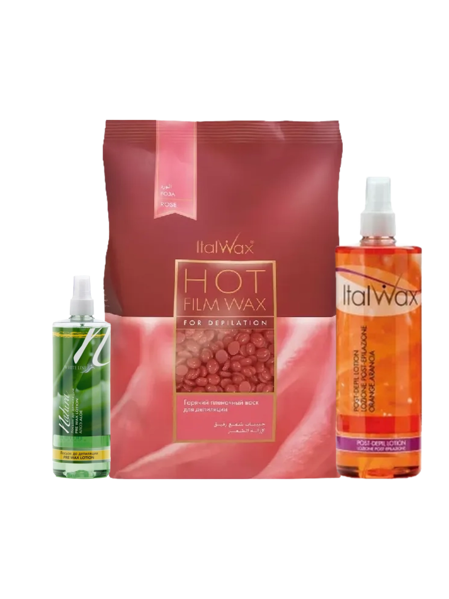 Воск в гранулах Роза ITALWAX NATURA Rose ,1000гр+(Набор уход до/после Лосьон Алоэ, Апельсин ,750 мл)