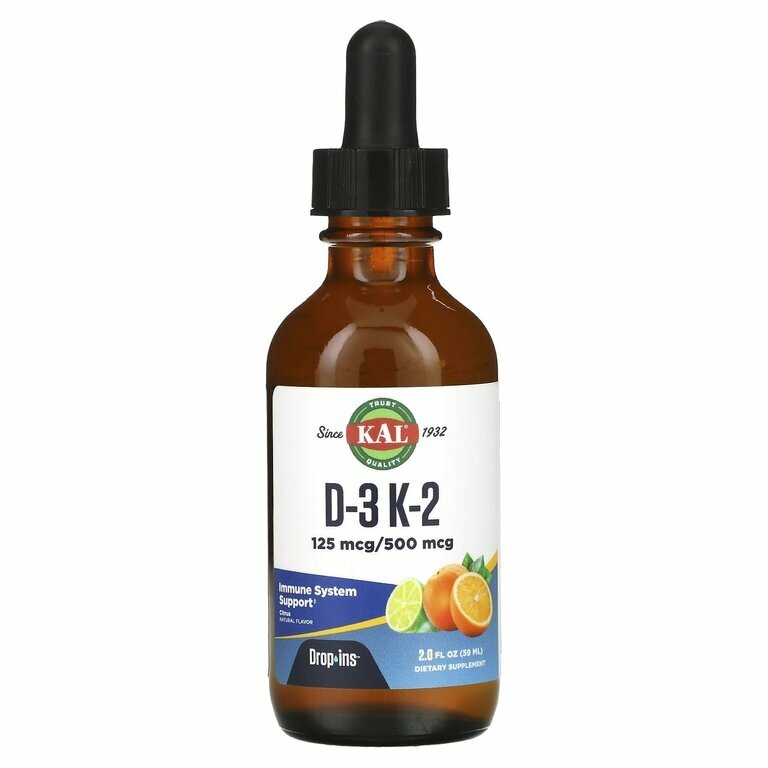 KAL D-3 K-2 (Витамины D3 и К2) в каплях с натуральным цитрусовым вкусом 59 мл