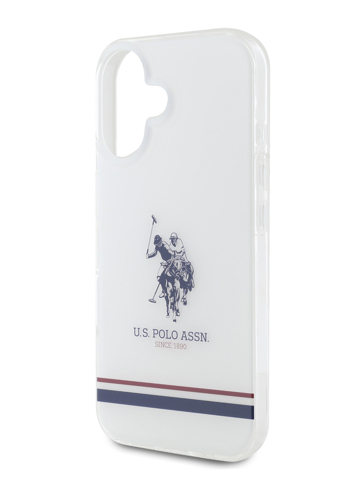 U.S. Polo для iPhone 16 чехол PC/TPU Double Horse logo Tricolor stripes Hard Transparent
