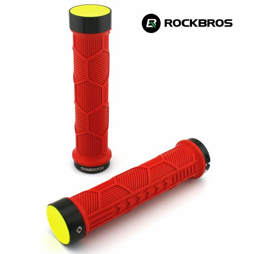 Грипсы RockBros Hexagon 142mm, нескользящие, светоотражающая заглушка, красные