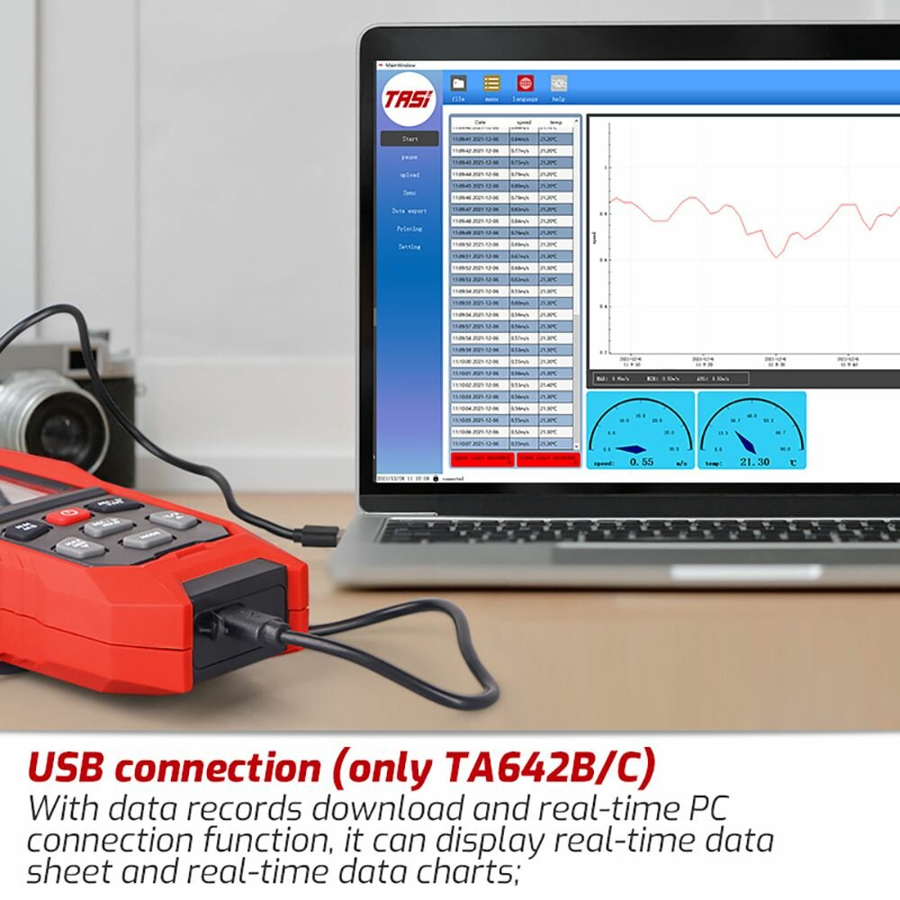 Изображение USB загрузка данных, черный+красный без аккумулятора, Портативный цифровой анемометр TA642B, Shinylife