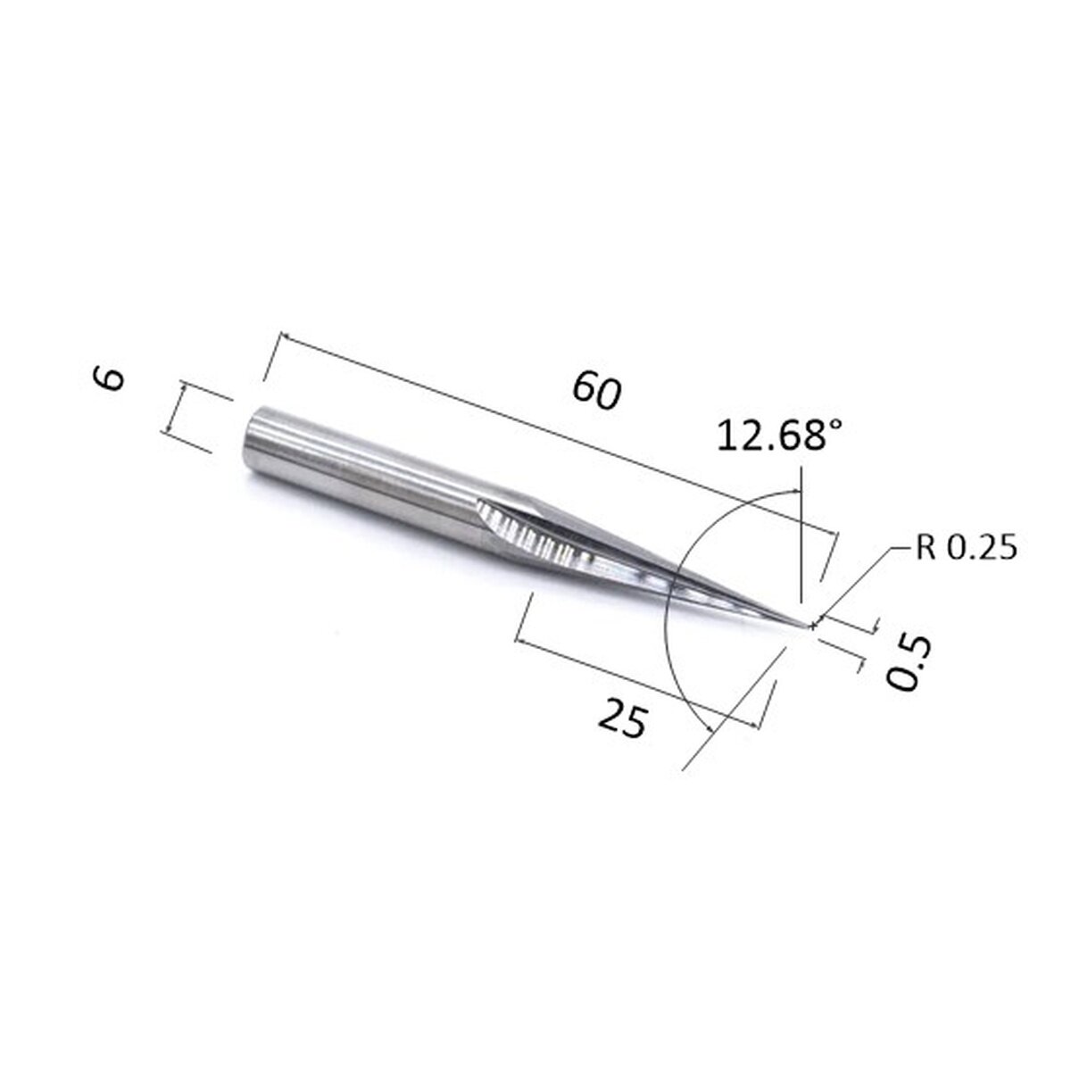 Фреза DJTOL N2ZXJQ6250560 прямая двухзаходная конусная сферическая (по дереву, композиту (АКП), пластику)