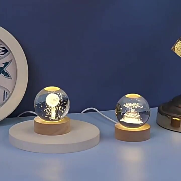 Ночник Светящийся хрустальный шар " Луна" 3D 6см — фото 1