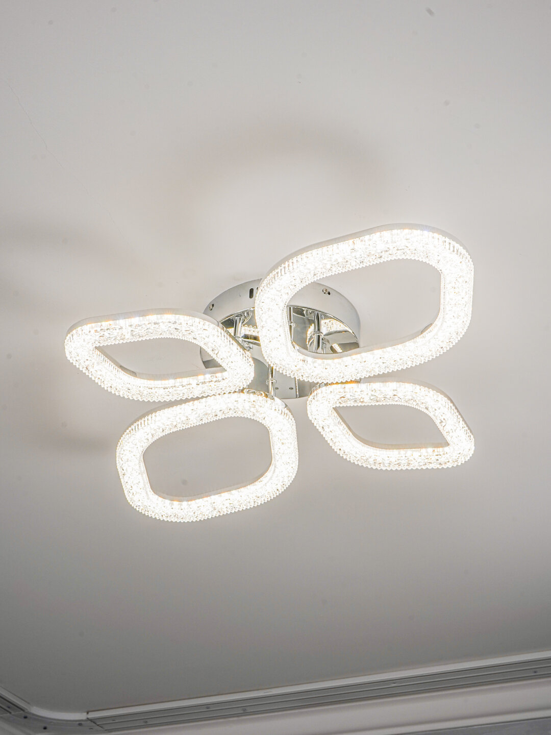 Люстра потолочная LED, с пультом,3 режима освещения, с кристаллами, для спальни, зала, кухни, Голубой