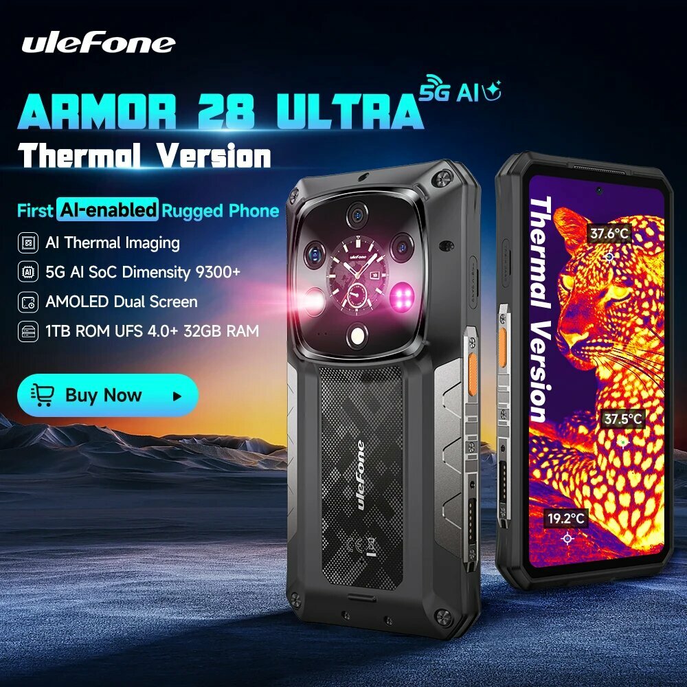 Ulefone Armor 28 Ultra Thermal Imaging 5G AI Прочный смартфон Android 1 ТБ ПЗУ + 32 ГБ ОЗУ AMOLED 6,67 дюйма Размер 9300+, Add Film Case WCS01, EU Plug, Ulefone, Armor 28 Ultra, Смартфон, 1ТБ, global, Новый, 01.01.2025