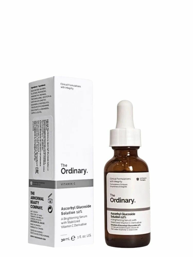 Сыворотка с витамином C для лица, осветляющаяющая / Ascorbyl Glucoside Solution 12% The Ordinary, объем 30мл, антиоксидантная поддержка от старения кожи — фото 1