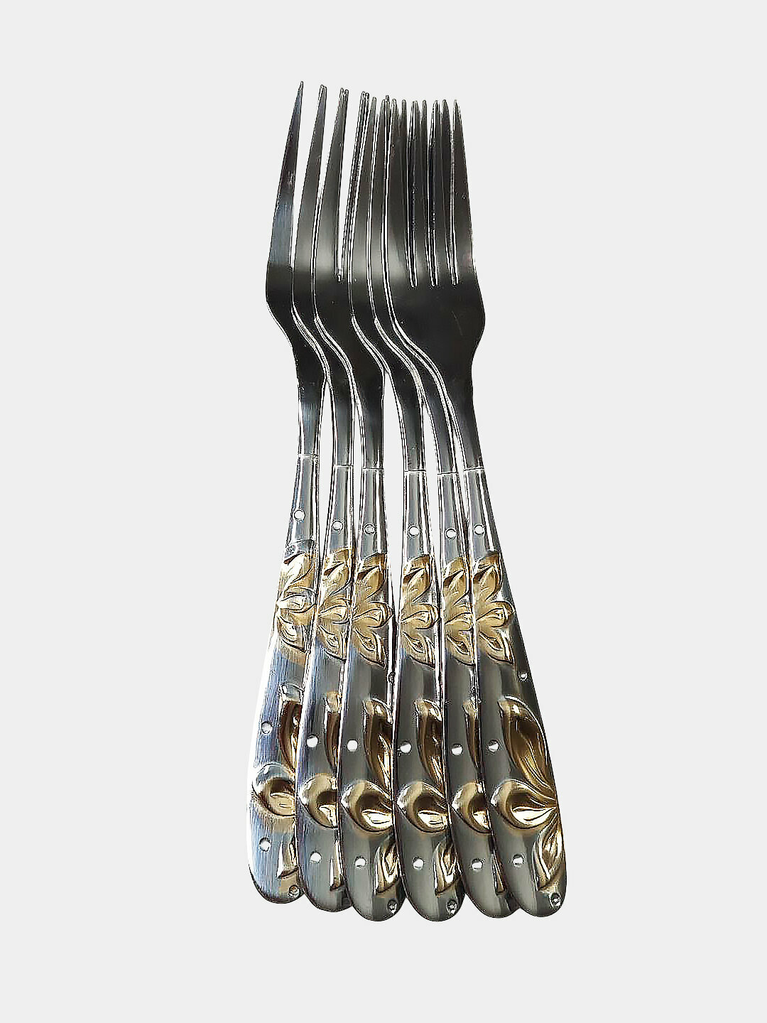 Вилки столовые набор 6 шт из нержавеющей стали с золотыми элементами, гипоаллергенные — фото 1
