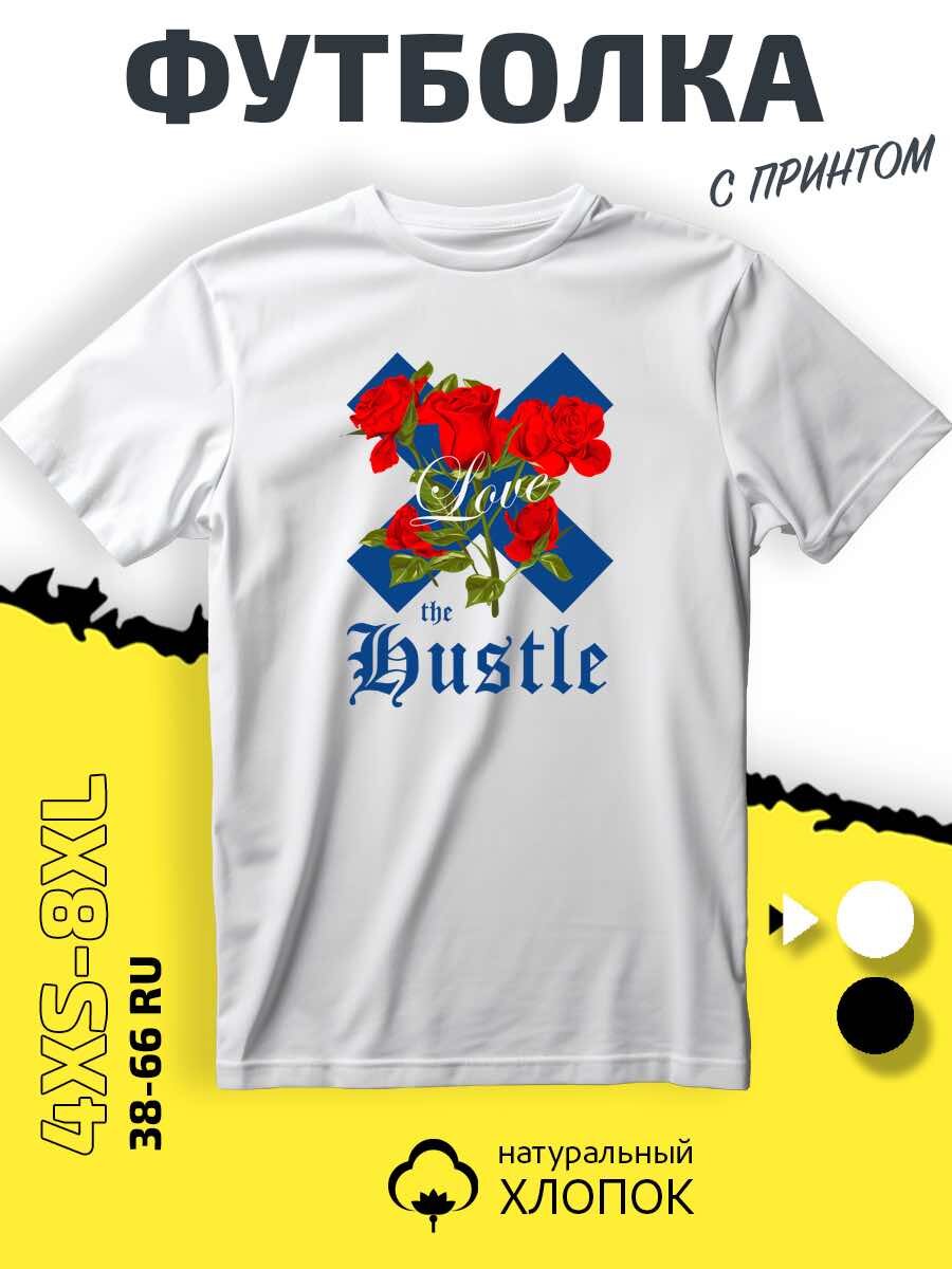 Футболка SMAIL-P с цветами розами love the hustle, размер 3XL, белый