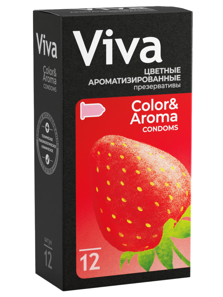 Презервативы "Viva", цветные, ароматизированные, силиконовая смазка, 12 штук