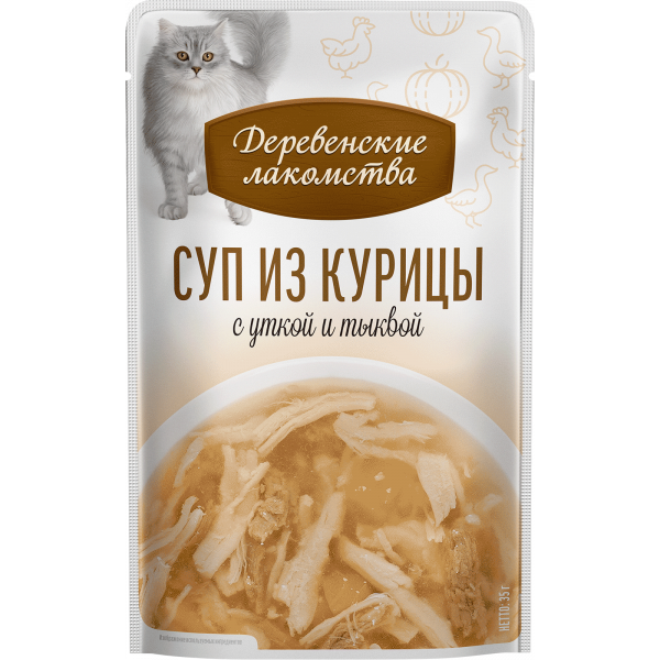Домашние обеды Пауч 6 шт для кошек с супом из Курица Утки и Тыквы 35 гр x 6 шт.