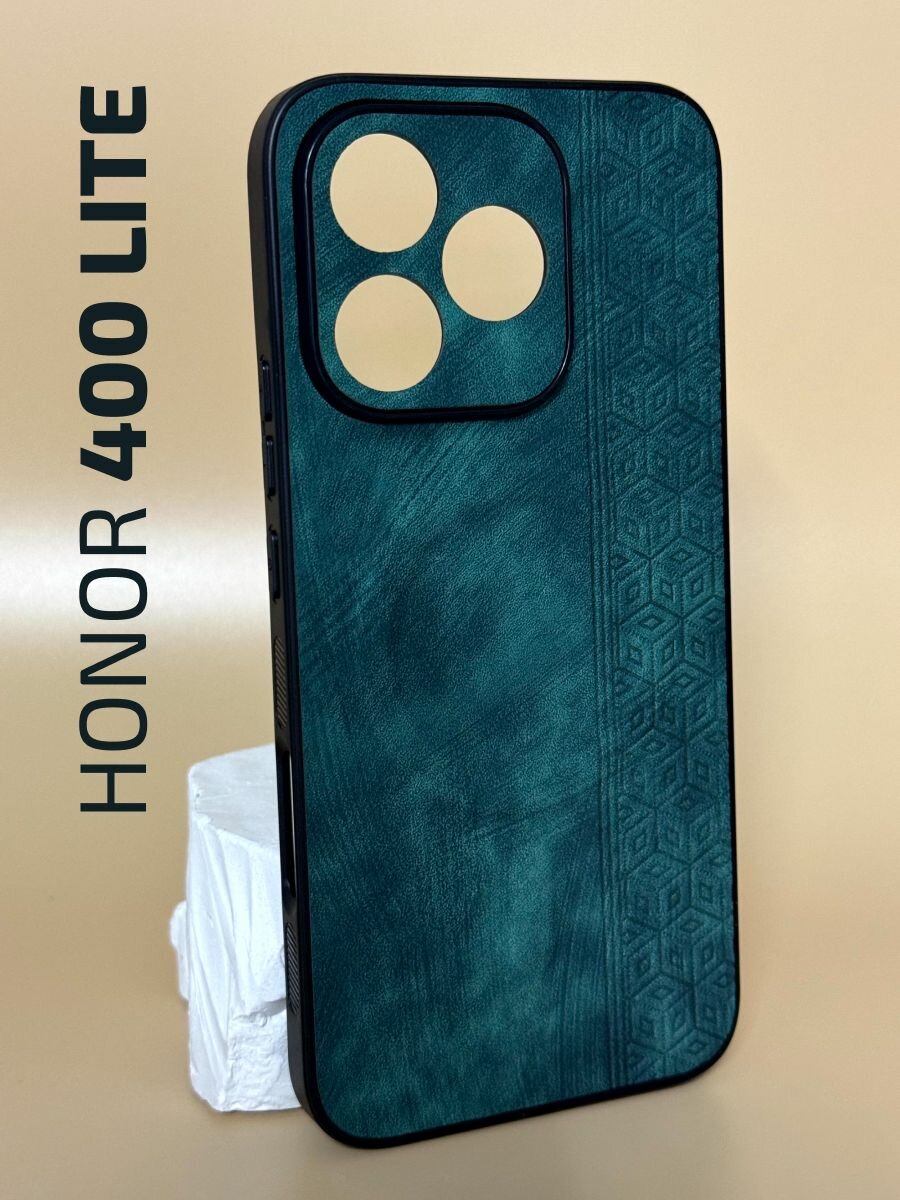 Чехол кожаный Honor 400 Lite / Чехол на Хонор 400 Лайт с защитой камеры, геометрия, зеленый