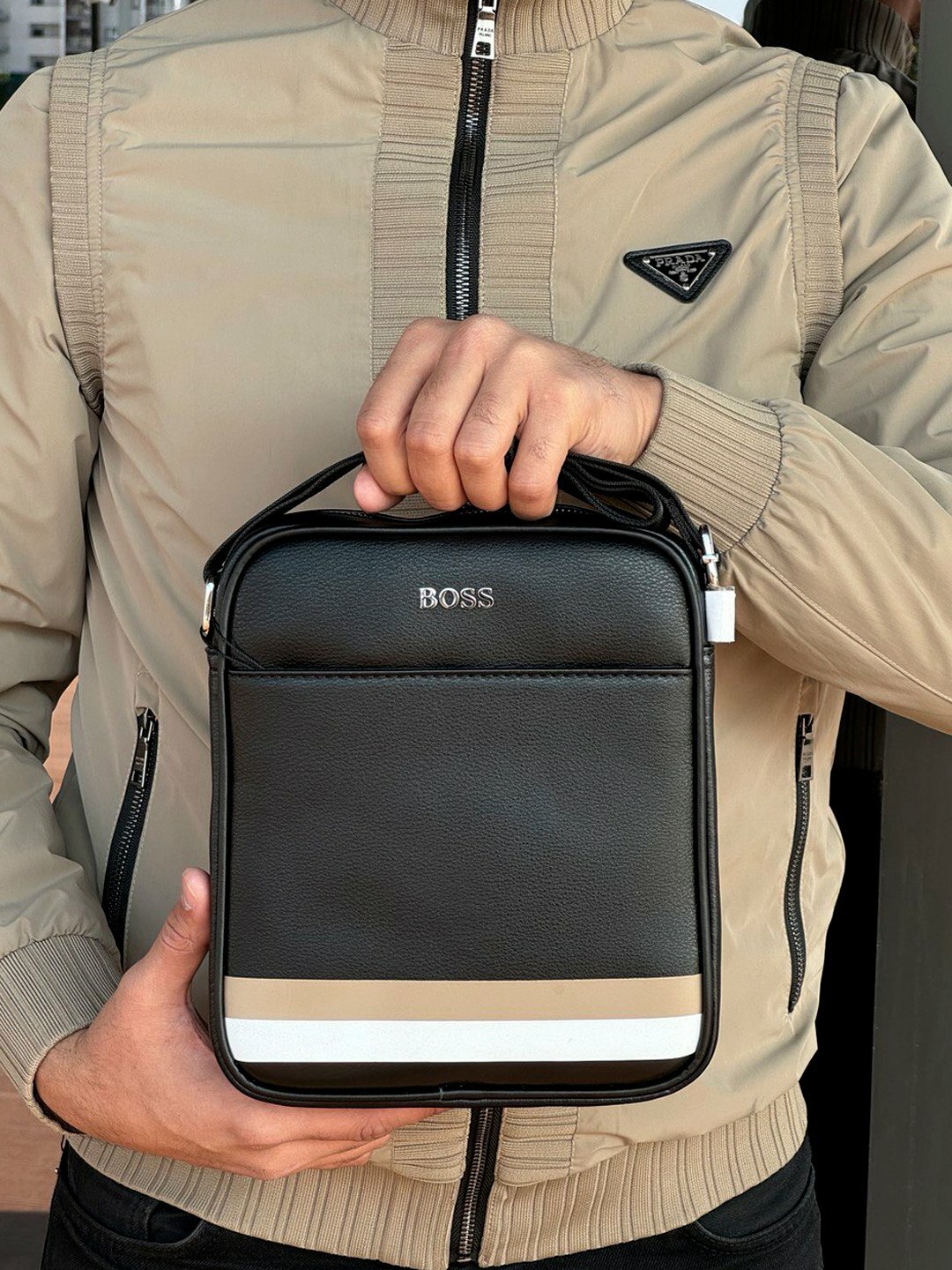 Сумка  BOSS Crossbody Barsetka Stripe Edition, черный