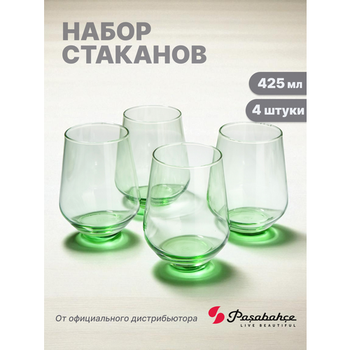 фото Набор стаканов pasabahce "allegra", стекло, цвет зеленый, 425мл, 4 стакана