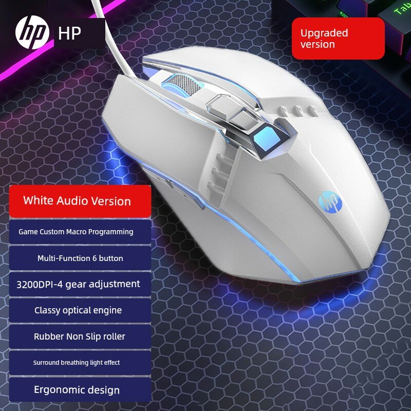 Игровая мышь HP, проводная, бесшумная, эргономичная, универсальная для настольных компьютеров и ноутбуков, с макросами