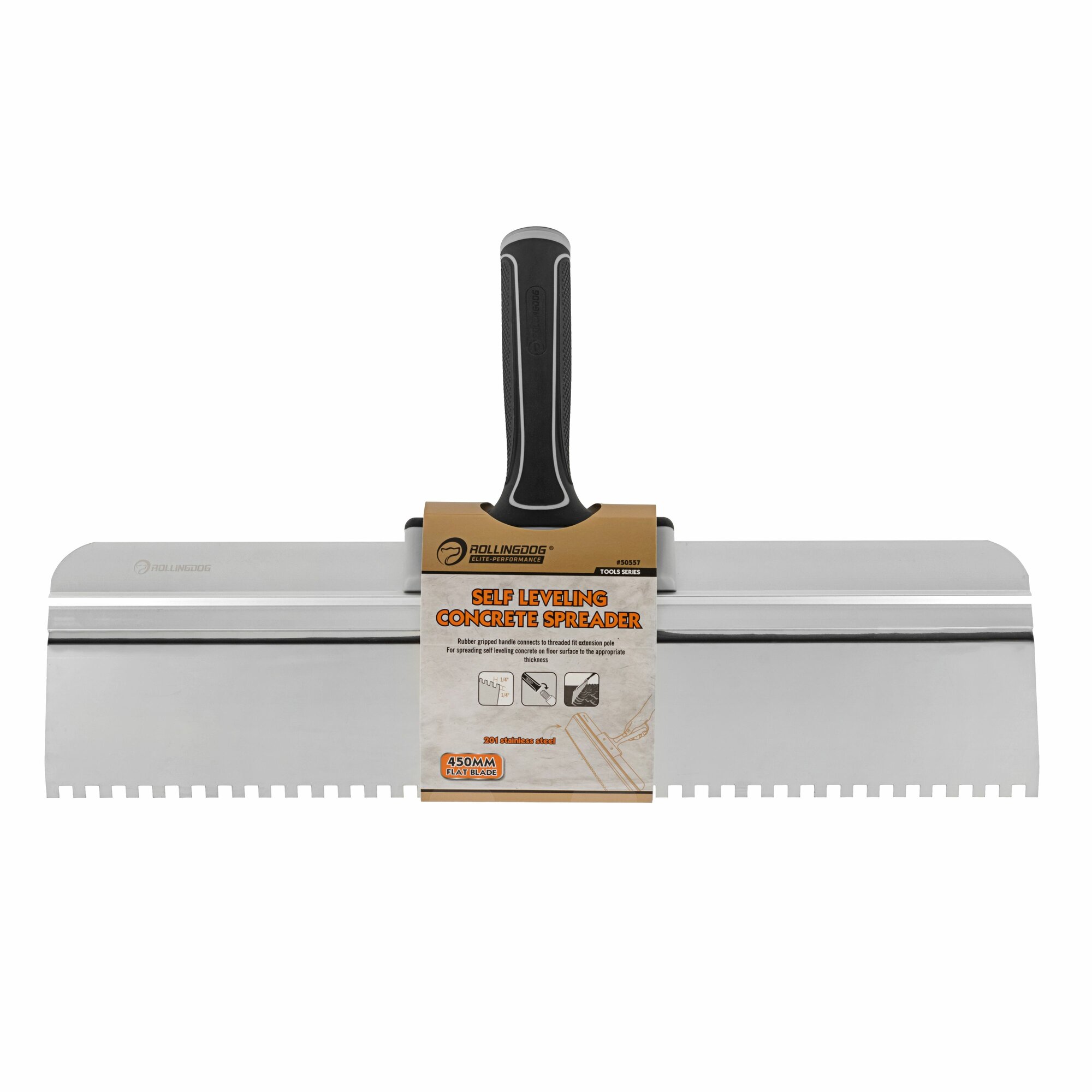 Шпатель зубчатый Rollingdog 450мм загнутое лезвие зуб 6мм резьба серия Elite арт. 50557