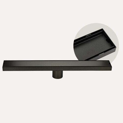 Изображение товара Трап для душа, санакс 500х70 мм, нержавеющая сталь, линейный, вертикальный, крышка литая, цвет графит, с сухим затвором