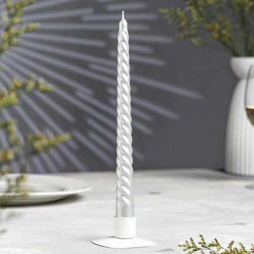 Свеча витая 2225 см лакированная в термопленке серебренный металлик 407₽