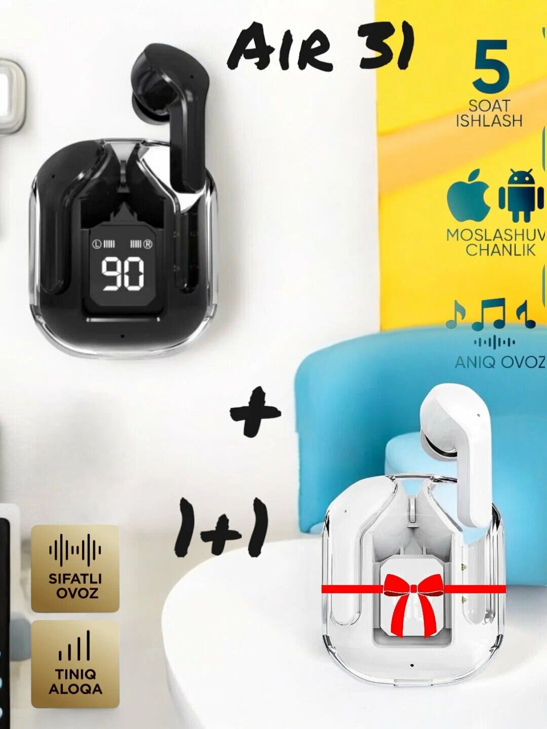 Беспроводные наушники Air 31 с сенсорным дисплеем, шумоподавлением и четким микрофоном