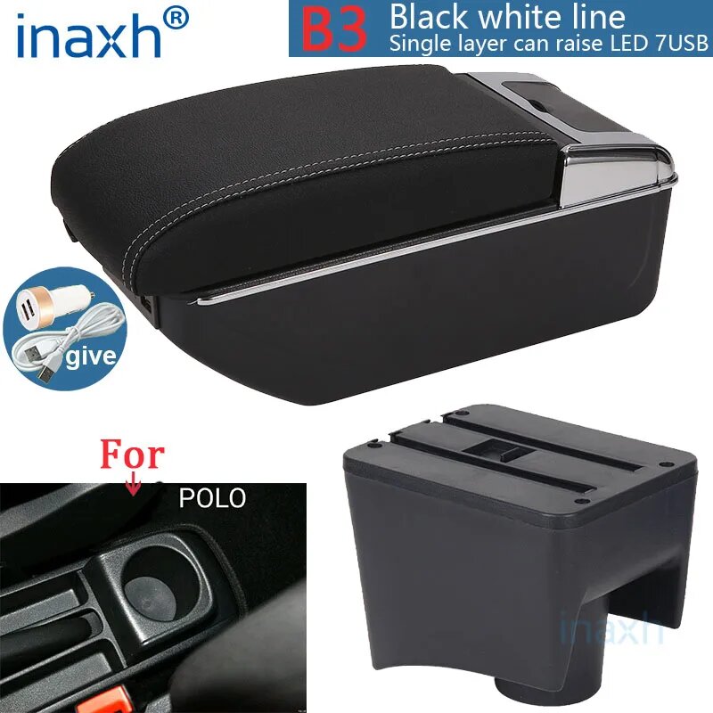 Подлокотник для VW POLO B3 Black white 7USB