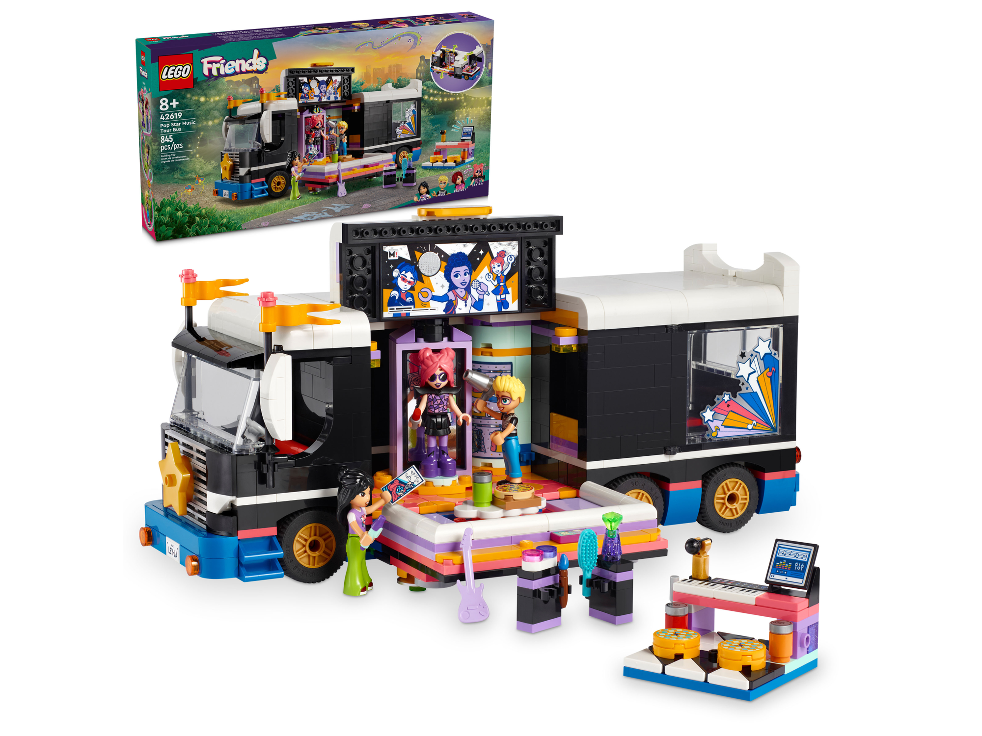 LEGO Friends 42619 Музыкальный туристический автобус поп-звезды, 845 дет.