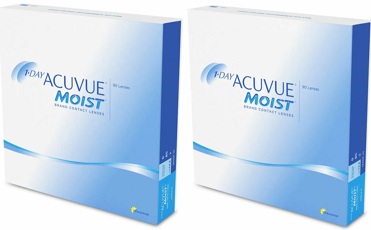 Контактные линзы ACUVUE 1-DAY MOIST, 90 шт., R 8,5, D -11, 2 уп.