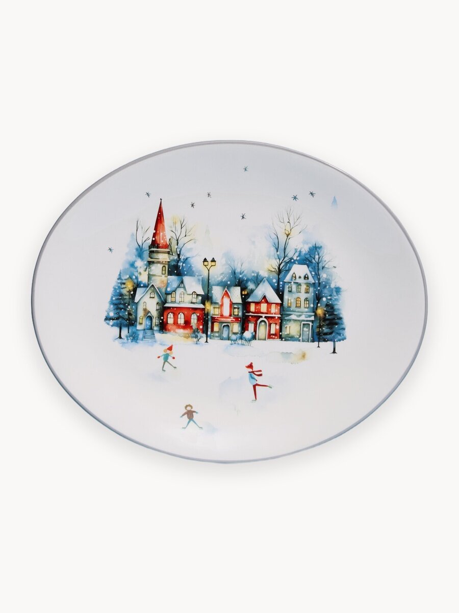 Блюдо овальное Agness "С Новым Годом!", 31,5*25,5*3 см, сервировочное, керамическое, новогоднее