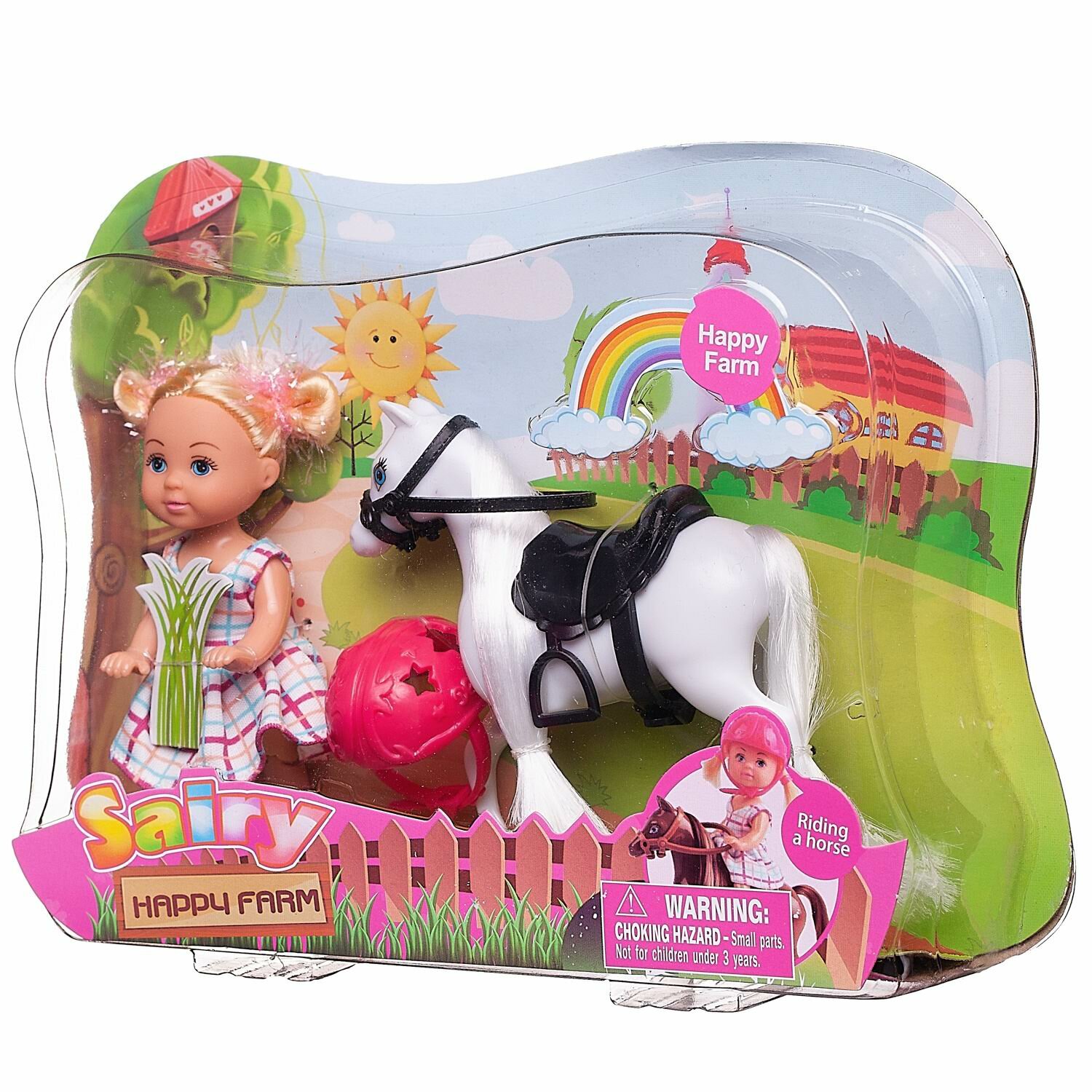Игровой набор Кукла Defa Sairy Малышка-наездница, белая лошадка, шлем, высота куклы 11 см 8390d/белая
