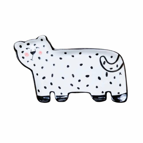 Фигурная тарелка ручной работы «Меланхоличный леопард», полуфарфор, 26 см