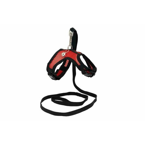 Дарэленд Шлейка и поводок для кроликов, кошек Аэро №5, красная 3d-сетка, обхват груди 24-29 см