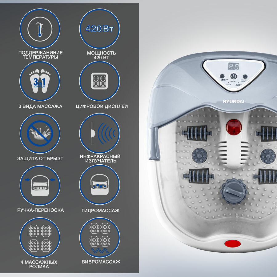 Гидромассажная ванночка для ног HYUNDAI H-FB4555 белый серый