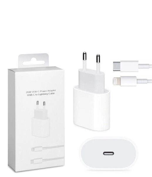 Комплект: быстрая зарядка для iPhone 8-14, Type-C, 25 Вт + кабель USB-C - Lightning, 1 метр