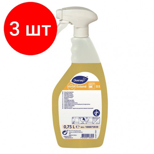 Комплект 3 штук, Профхим д/кухни моющ д/пищев. оборуд, пенн Diversey/Suma Extend D3, 0.75л