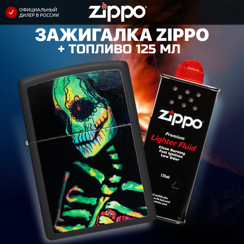 Зажигалка бензиновая ZIPPO 48761 Sugar Skeleton + Бензин для зажигалки топливо 125 мл зажигалка кремниевая skeleton design с покрытием black light черная zippo 48761