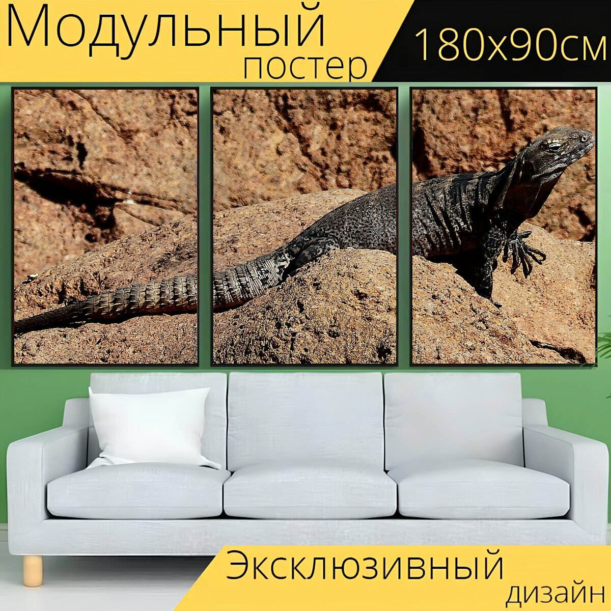 Модульный постер "Животное ящерица гигант" 180 x 90 см. для интерьера