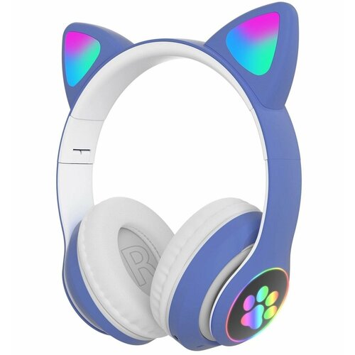 Беспроводные наушники Cat с bluetooth и светящимися кошачьими ушками и лапками синий 1499₽