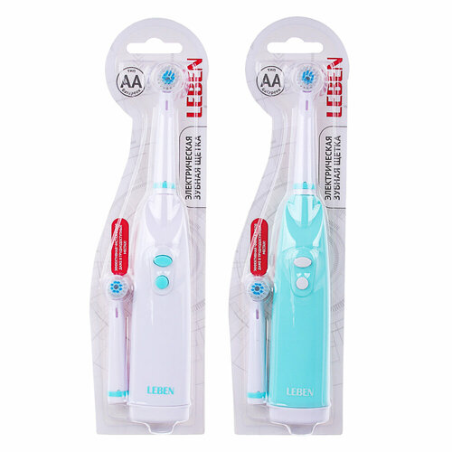 LEBEN Зубная щётка электрическая круглая 2АА 2 насадки в комплекте 2 цвета 2 штуки 1361₽