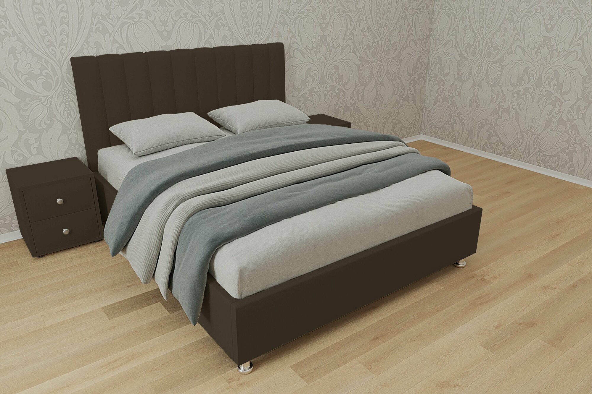 Двуспальная кровать Челси с матрасом 160x200 с подъемным механизмом и с коробом для белья велюр черный ножки 5 см