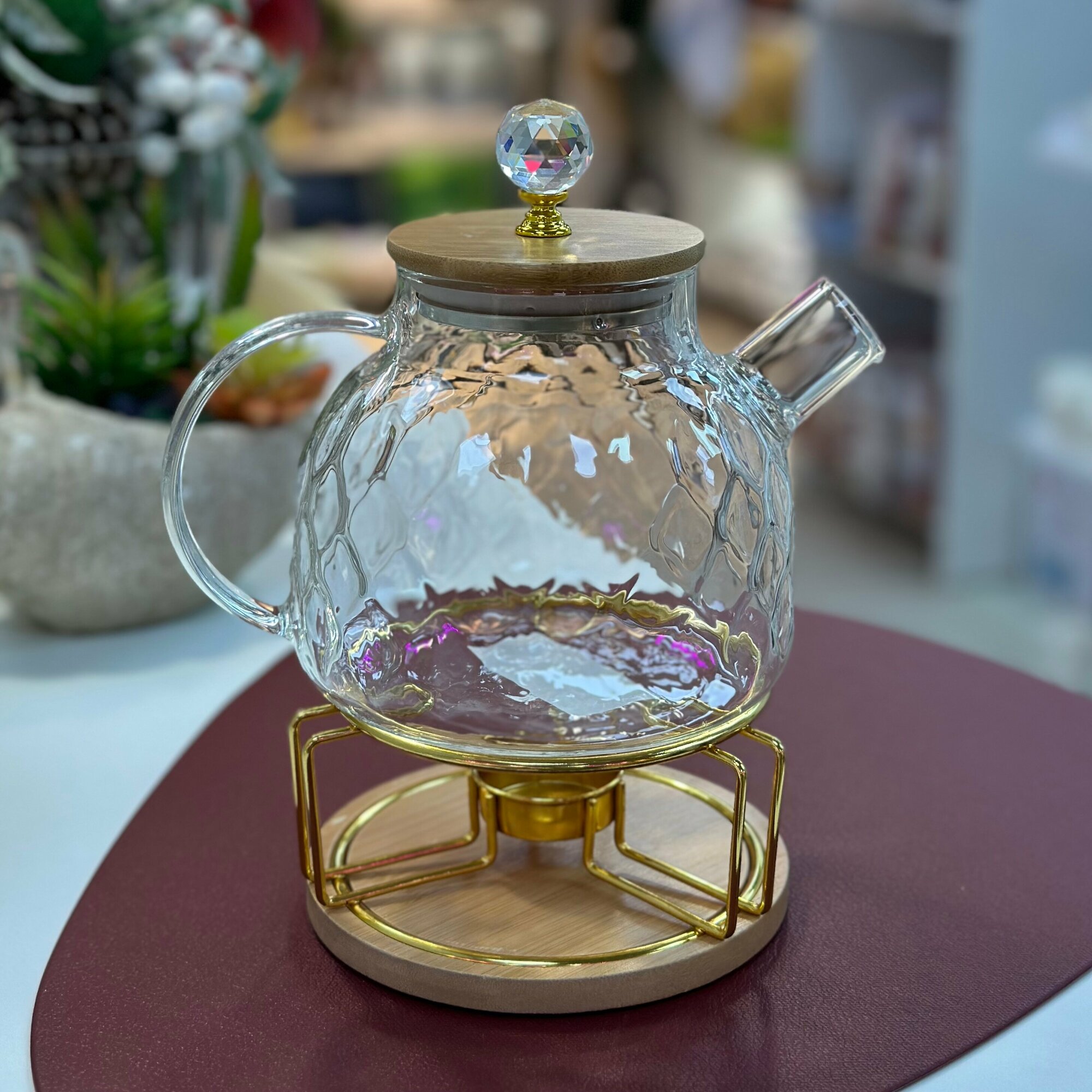 фото Металлическая Подставка для подогрева чайника диаметр 12см (нержавеющая сталь, бамбук) ТОиТО