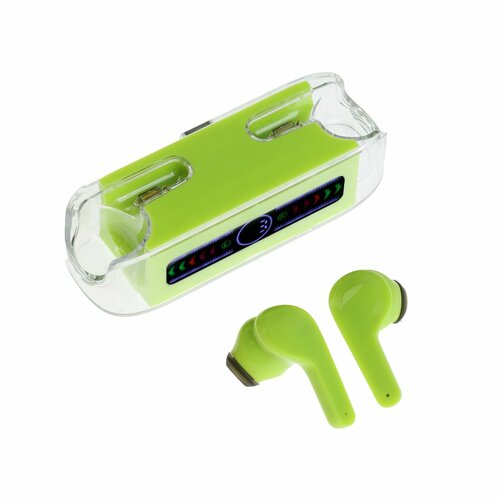 Наушники беспроводные M-12 Max TWS вкладыши BT 50 30200 мАч прозрачные зелёные 1шт 1126₽