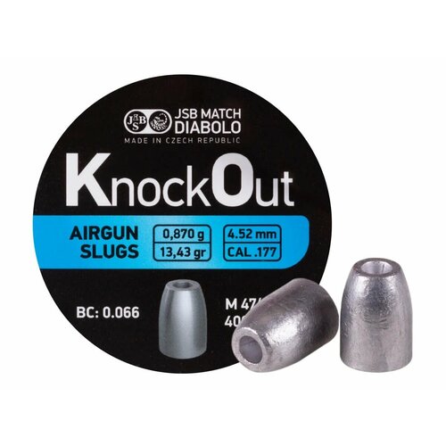 Пули полнотелые JSB KnockOut Slugs 4,52 мм, 0,87 г (400 штук) шарик пуля для пневматики омедненный в банке выстрел калибр 4 5 мм 250 штук