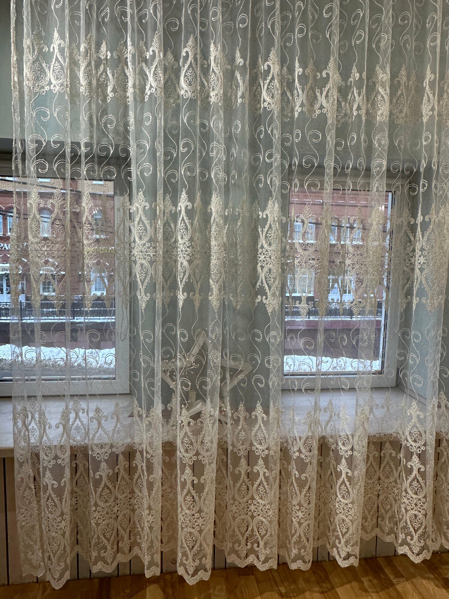 Современная тюль 250*300 сетка с вышитым узором на окно для гостинной, спальни, кухни. Прозрачная штора вуаль. — фото 1