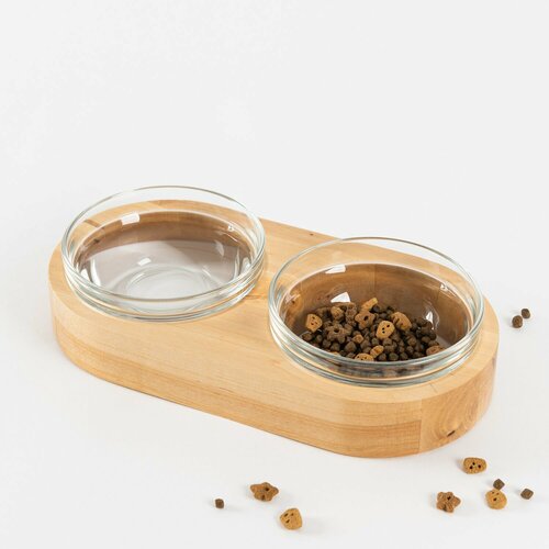 Подставка для мисок для животных из дерева со стеклянными мисками BEDFORPET береза 2552₽