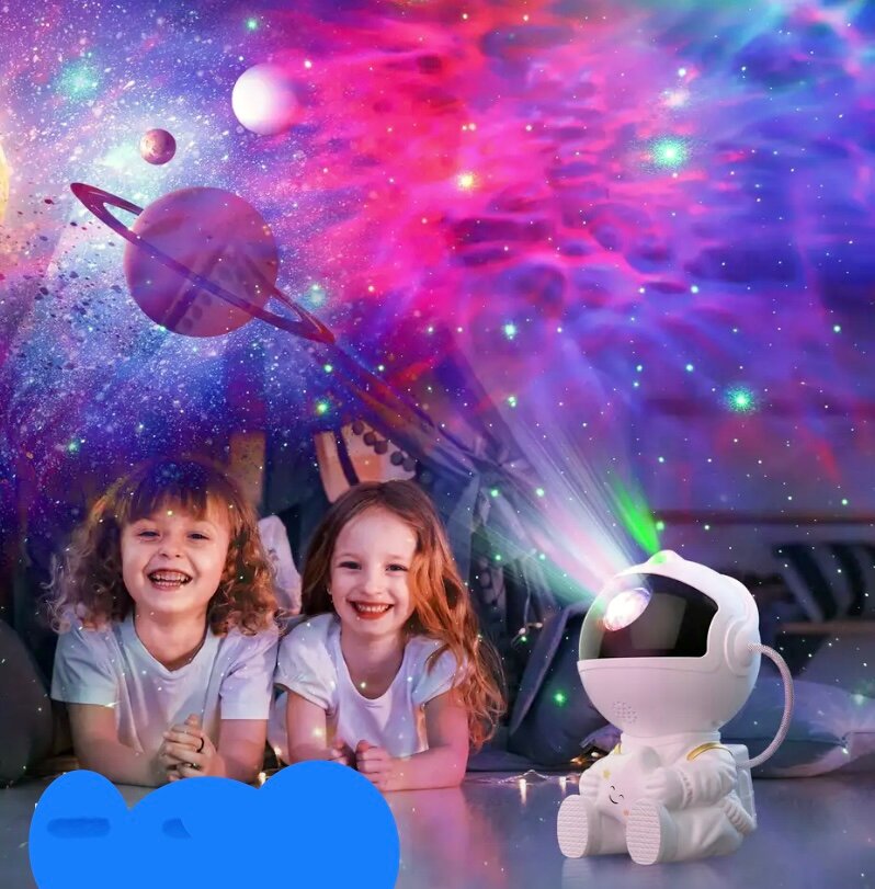 Ночник-проектор "Звёздное небо" астронавт, сидячий со звездочкой, белый - фотография № 11