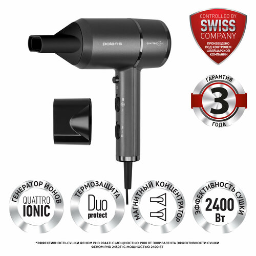 Фен POLARIS PHD 2044Ti Quattro Ionic Графитовый 399900₽