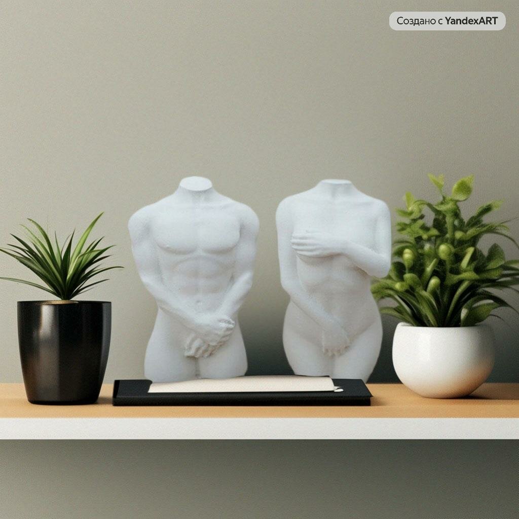 фото Набор интерьерных статуэток женское тело и мужской торс, Гипс, Бетон, Белый, 2 шт