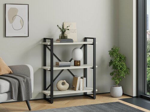 Изображение товара Стеллаж металлический Айсберг Лофт 80х102-2 с полками черный/дуб крафт белый